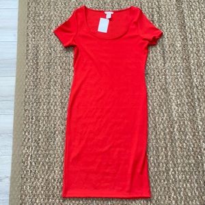 Ribbed u shaped neck midi length dress